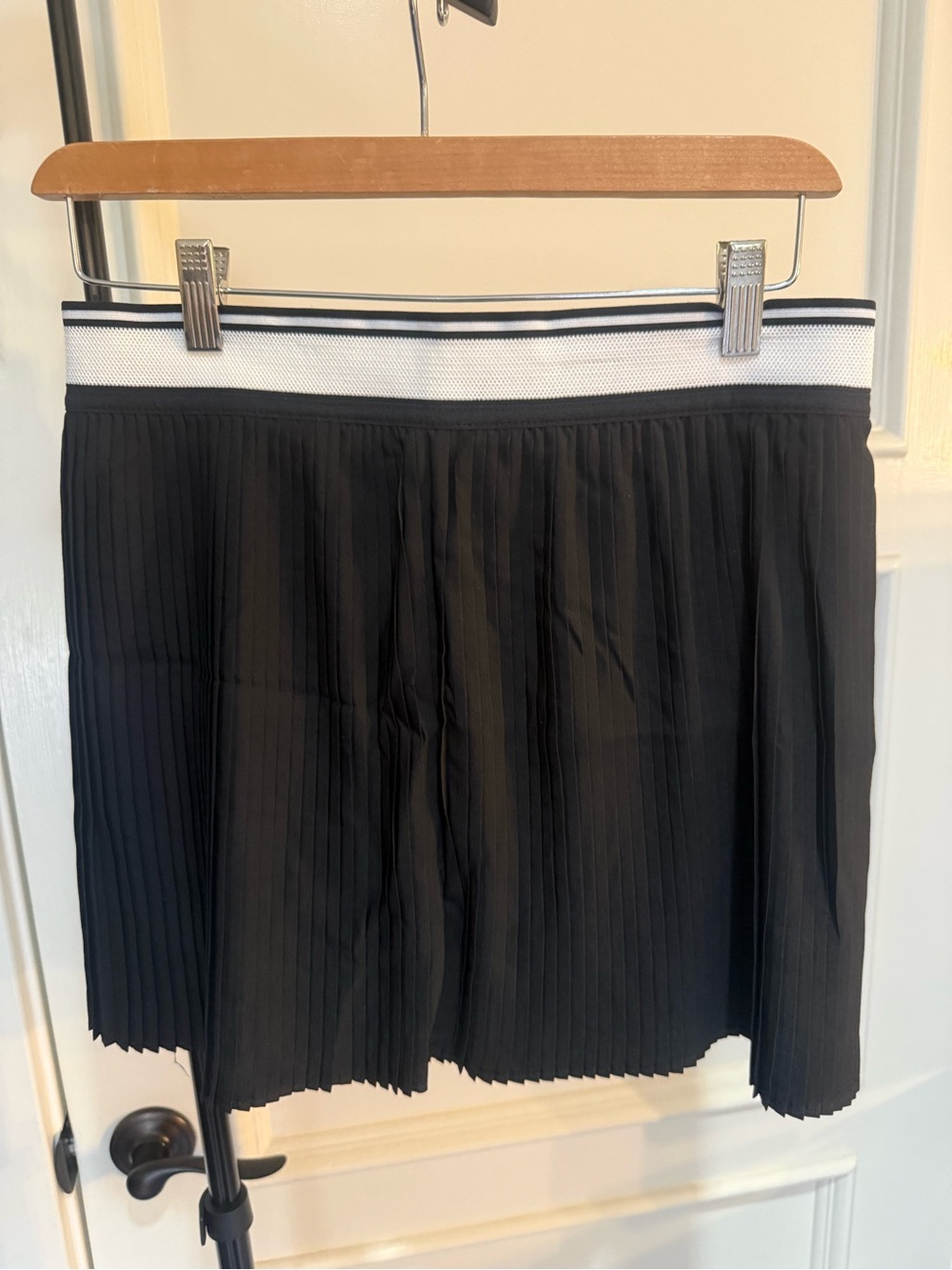 Old Navy Black Pleated Skater Skirt with White Contrast Waistband